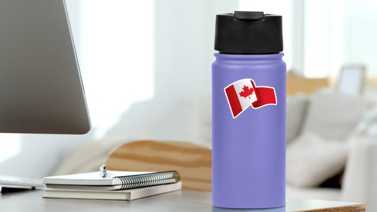 Waving Canadian Flag Sticker on a Water Bottle (New) example