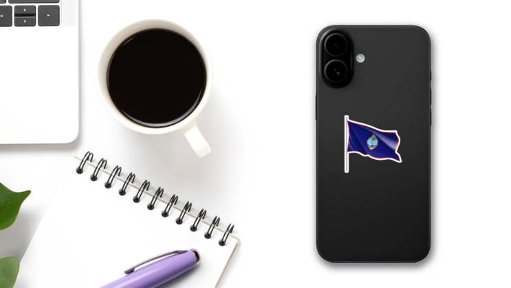 Waving Flag Of Guam Illustration Sticker on a Phone (New) example