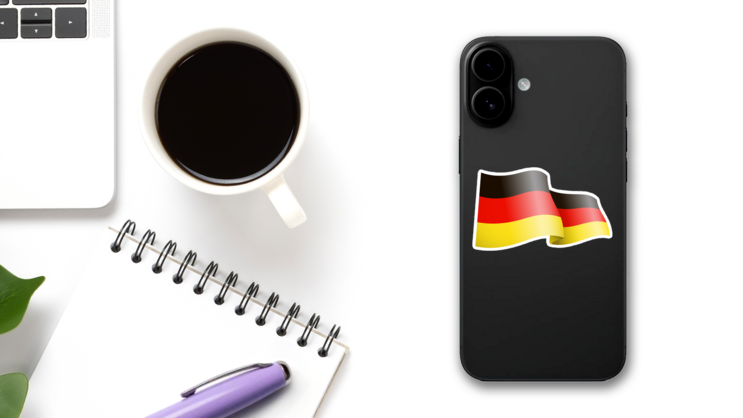Waving Germany Flag Sticker on a Phone (New) example