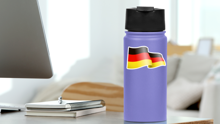 Waving Germany Flag Sticker on a Water Bottle (New) example