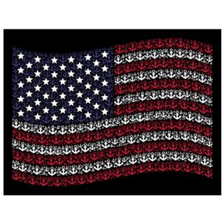 Wavy American Flag with Anchors Sticker