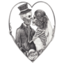 Wedding Couple Skeleton Pencil Heart Drawing On Paper Sticker