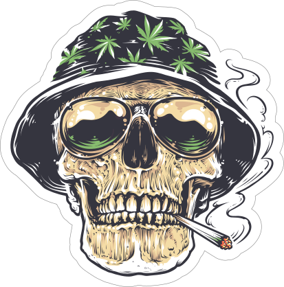 Weed Smoking Skull In Hat Sticker
