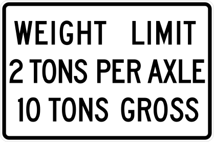 Weight Limit 2 Tons Per Axle 10 Tons Gross Sticker
