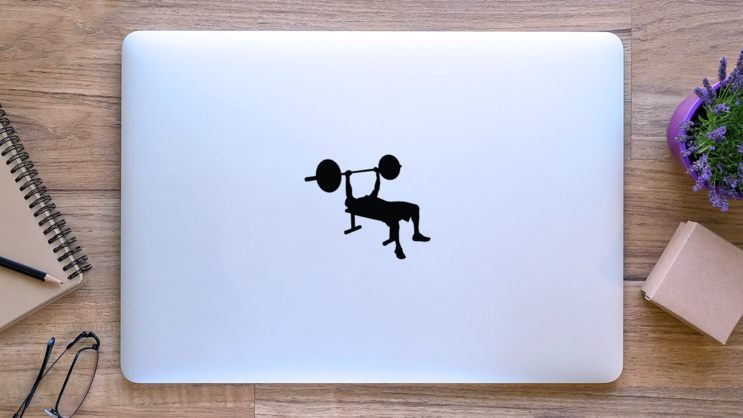 Weightlifter On Weight Bench Sticker on a Laptop (New) example