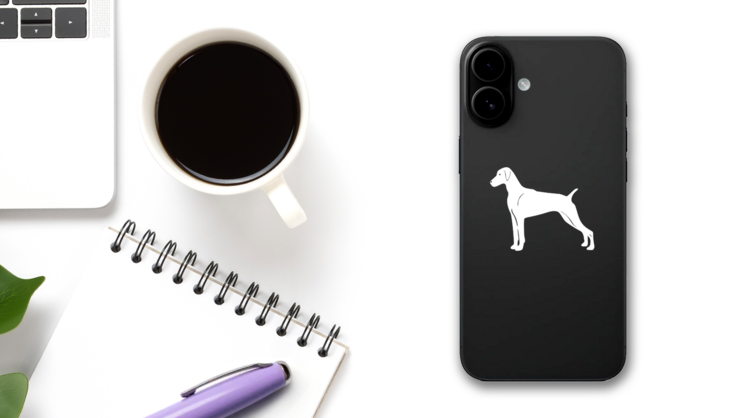 Weimaraner Dog Sticker on a Phone (New) example