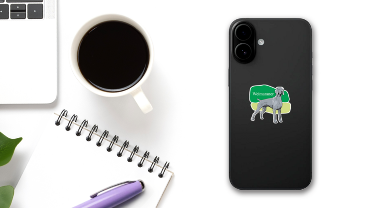 Weimaraner Green Sticker on a Phone (New) example