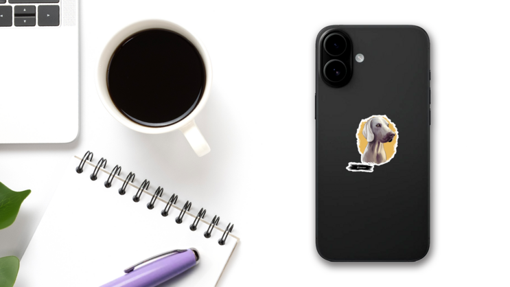 Weimaraner Pet Sticker on a Phone (New) example