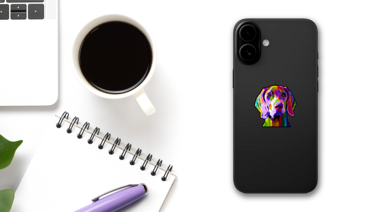 Weimaraner Pop Art Sticker on a Phone (New) example