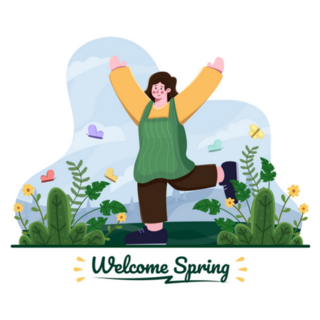 Welcome Spring, Woman Dancing In Garden Sticker