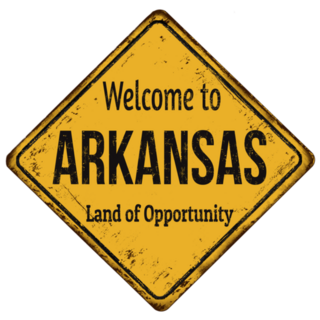 Welcome To Arkansas Land Of Opportunity Yellow Sign Sticker