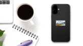 Welcome To Minnesota Purple Yellow Stripes Sticker on a Phone (New) example