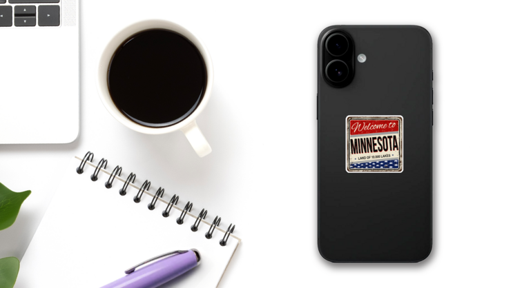 Welcome To Minnesota Vintage USA Sign Sticker on a Phone (New) example