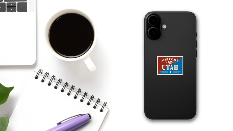Welcome To Utah Vintage Illustration Sticker on a Phone (New) example
