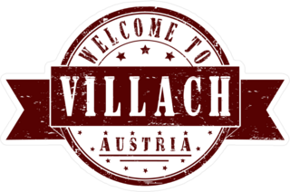 Welcome To Villach Austria Brown Ribbon Stamp Sticker