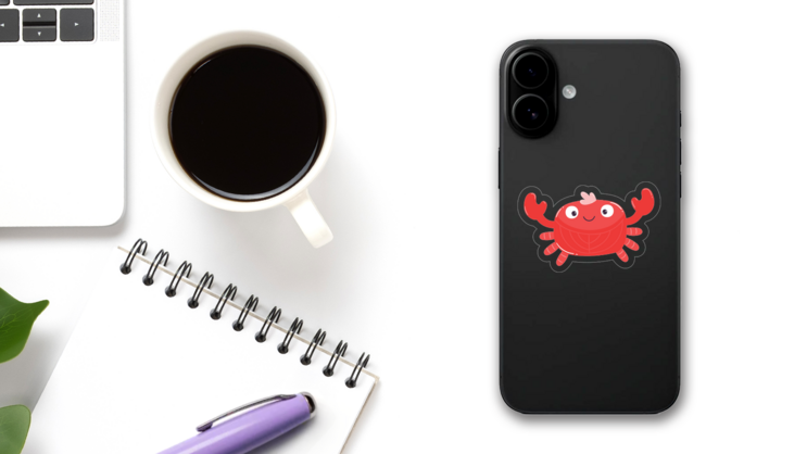Welcoming Crab Sticker on a Phone (New) example