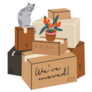Were Moving Sticker with Cat Plant and Cardboard Boxes