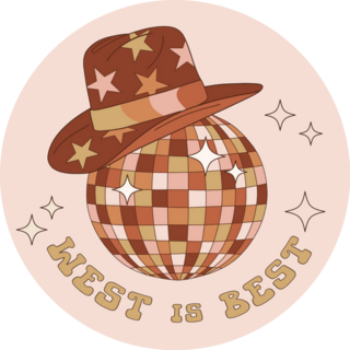 West Is Best Disco Ball Cowboy Hat Sticker