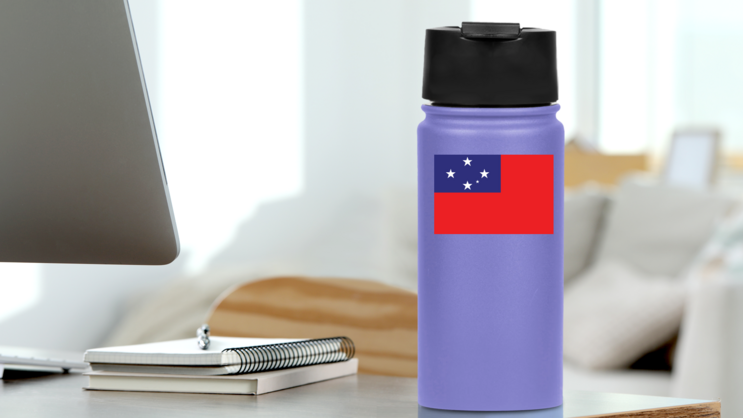 West Samoa Country Flag Sticker on a Water Bottle (New) example
