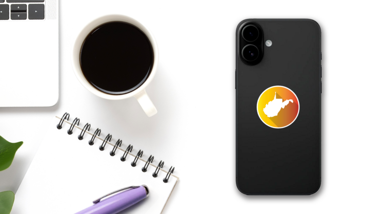 West Virginia Gradient Color Banner Sticker on a Phone (New) example