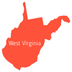 West Virginia Lettering Orange Map Silhouette