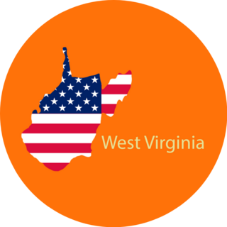 West Virginia State Of America With Map On Orange Sticker