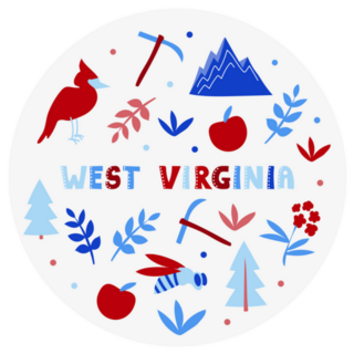 West Virginia State Symbols Lettering Circle Sticker