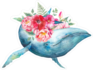 Whale And Flowers Sticker