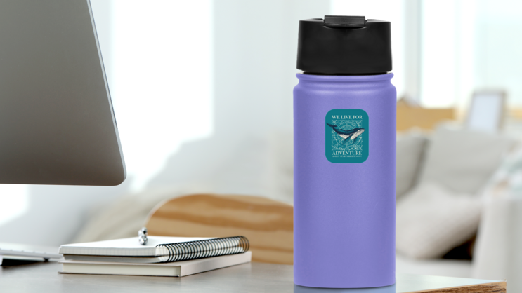 Whale On The Background Of Wind Rose And Old Map In Retro Style on a Water Bottle (New) example