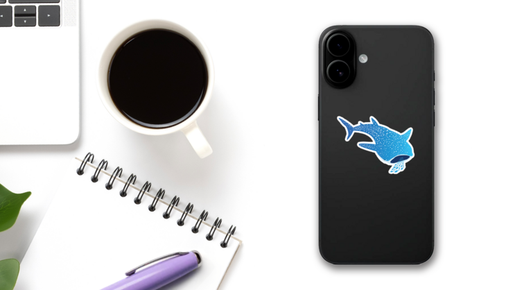 Whale Shark Eating Fish Sticker on a Phone (New) example