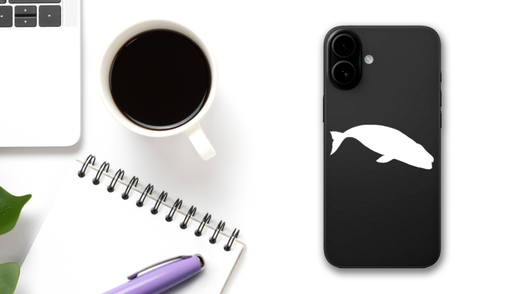 Whale Swimming Sticker on a Phone (New) example