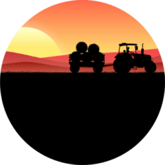 Wheat Field At Night With Tractor Carrying Hay Sticker