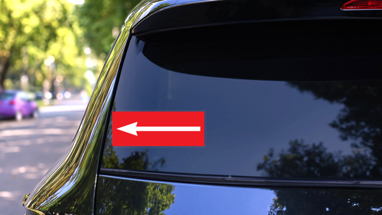 White Arrow On Red Background Sign Sticker on a Rear Car Window (New) example