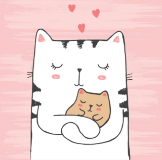 White Cat Hugging Baby Sticker