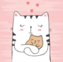 White Cat Hugging Baby Sticker