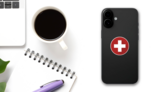 White Cross in a Red Circle Medicine Sticker on a Phone (New) example