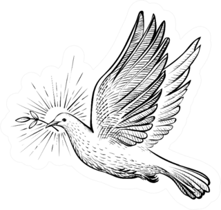 White Dove With Olive Branch And Rays Line Sketch Sticker