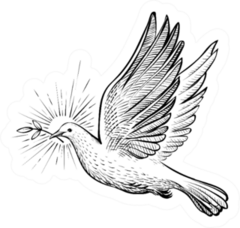 White Dove With Olive Branch And Rays Line Sketch Sticker