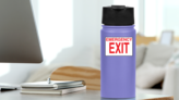 White Emergency Exit Sign Sticker on a Water Bottle (New) example