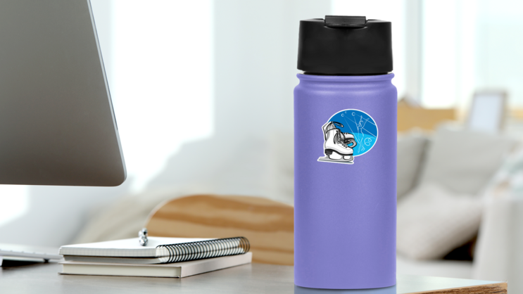 White Figure Skates Sticker on a Water Bottle (New) example
