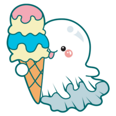 White Ghost Eating Ice Cream Sticker