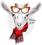White Goat With Red Glasses And Red Scarf Sticker