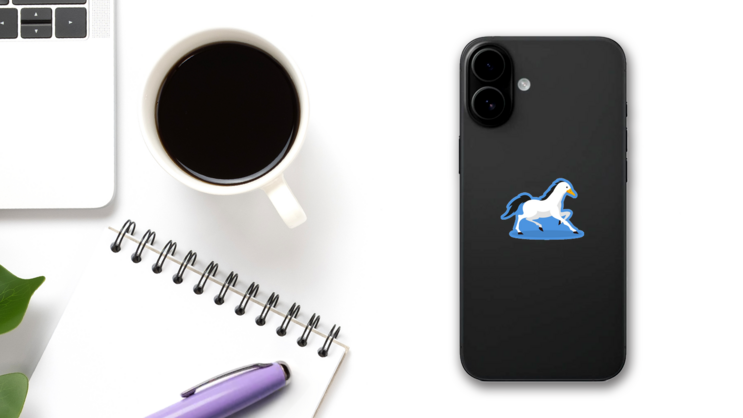 White Goose Horse Sticker on a Phone (New) example