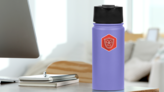 White Line Radioactive In Shield Icon Red Sticker on a Water Bottle (New) example