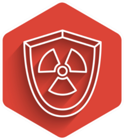 White Line Radioactive In Shield Icon Red Sticker