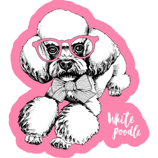White Poodle Dog In Pink  Glasses Sticker