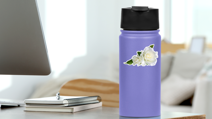 White Rose Flowers Isolated On White Sticker on a Water Bottle (New) example