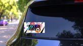 White Soccer Banner Sticker on a Rear Car Window (New) example