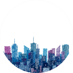 White Windows On Hand Drawn City Skylines Blue Cityscape Sticker