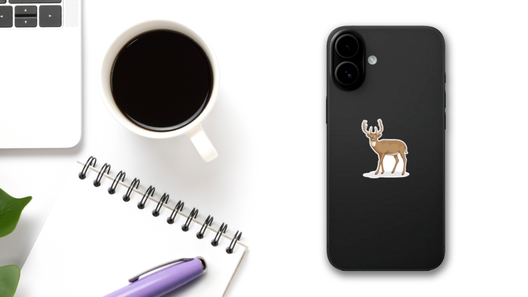Whitetail Deer Illustration Sticker on a Phone (New) example
